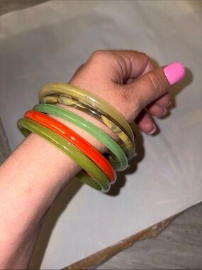 Colorful Resin Bangle Set - Green, Orange, Yellow